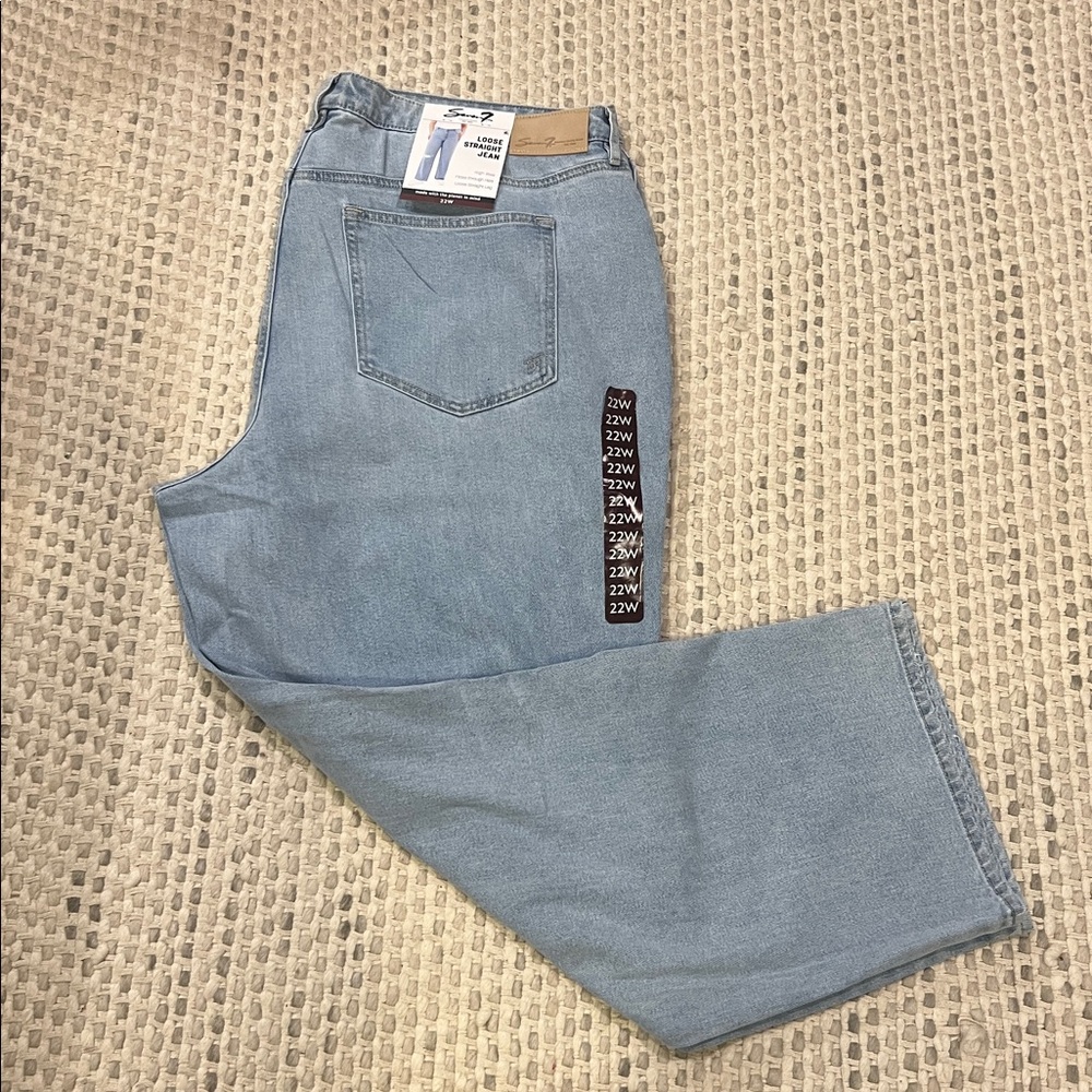 Seven7 Women's High Rise Fitted Waist Loose Fit 5 Pocket Straight Jean 22W
